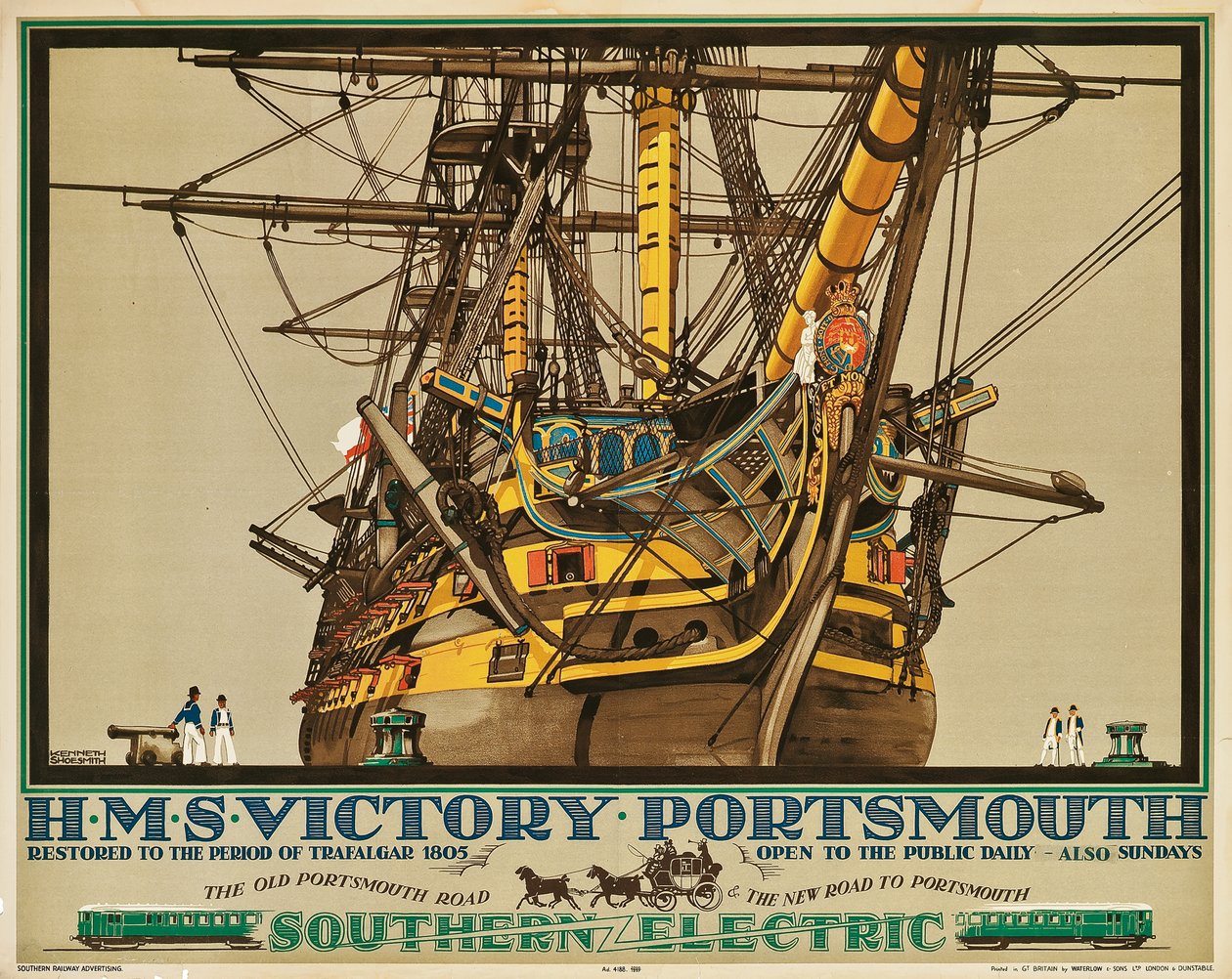 H.M.S. Victory, Portsmouth, poster reclame voor Southern Electric Railways door Kenneth Shoesmith