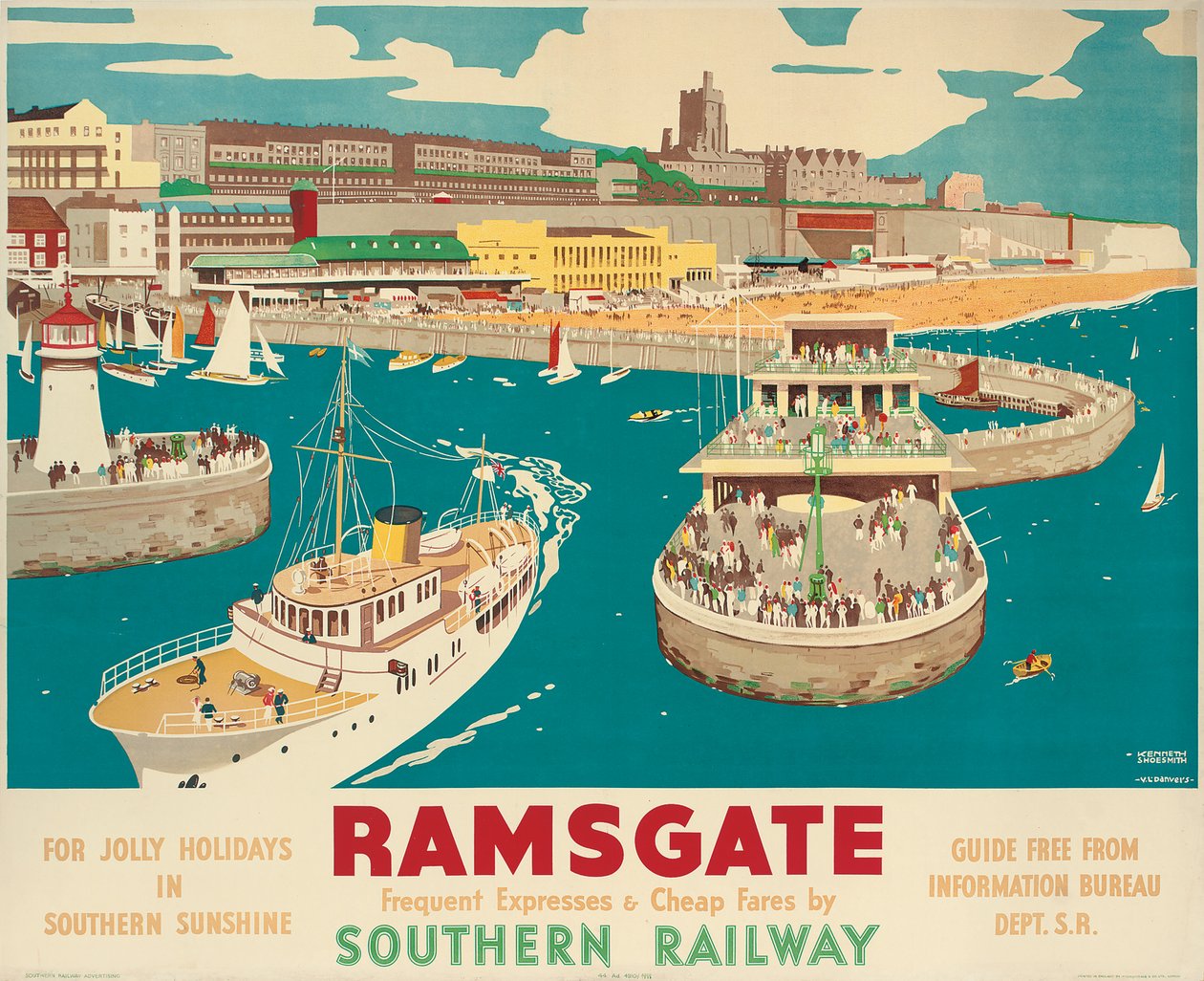 Een Zuidelijke Spoorwegposter die Ramsgate adverteert door Kenneth Shoesmith and Verney L. Danvers