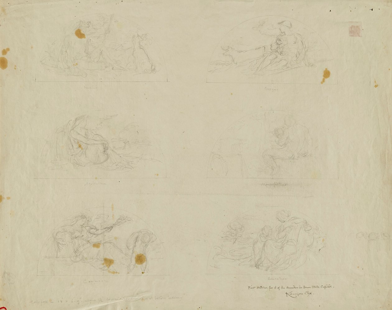 (Rotunda van het Capitool van de staat Iowa) (studie voor Six Lunettes) door Kenyon Cox
