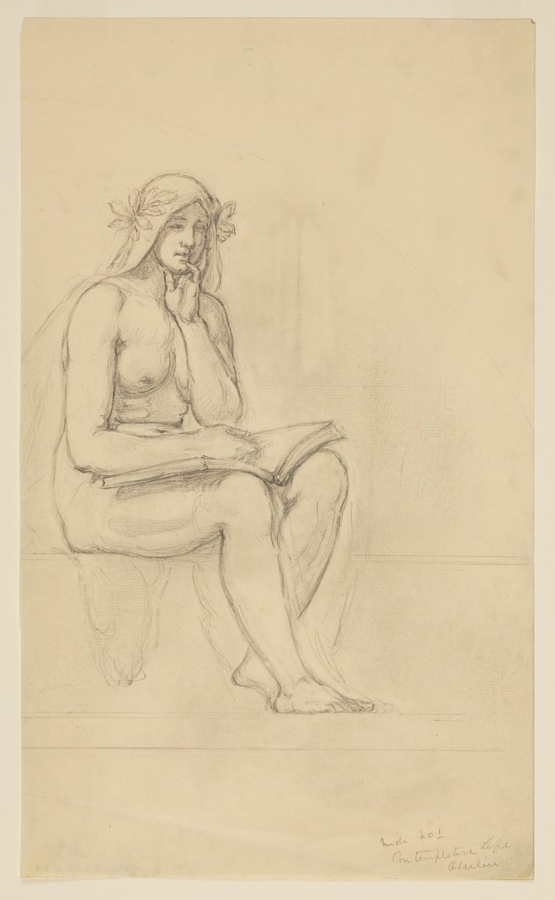 Naaktstudie voor "Het Contemplatieve Leven" voor Lunet in het Administratiegebouw, Oberlin College, Oberlin, OH door Kenyon Cox