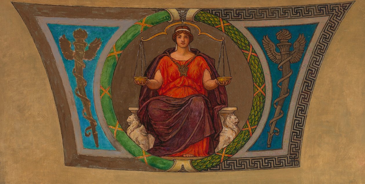 Schets voor mozaïek, Wisconsin State Capital, "Gerechtigheid". door Kenyon Cox