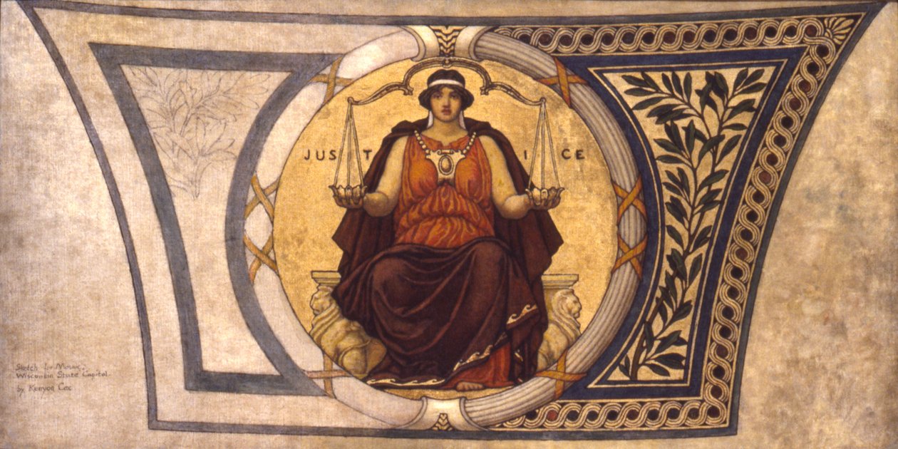 Studie voor mozaïek, Wisconsin State Capital, "Gerechtigheid". door Kenyon Cox