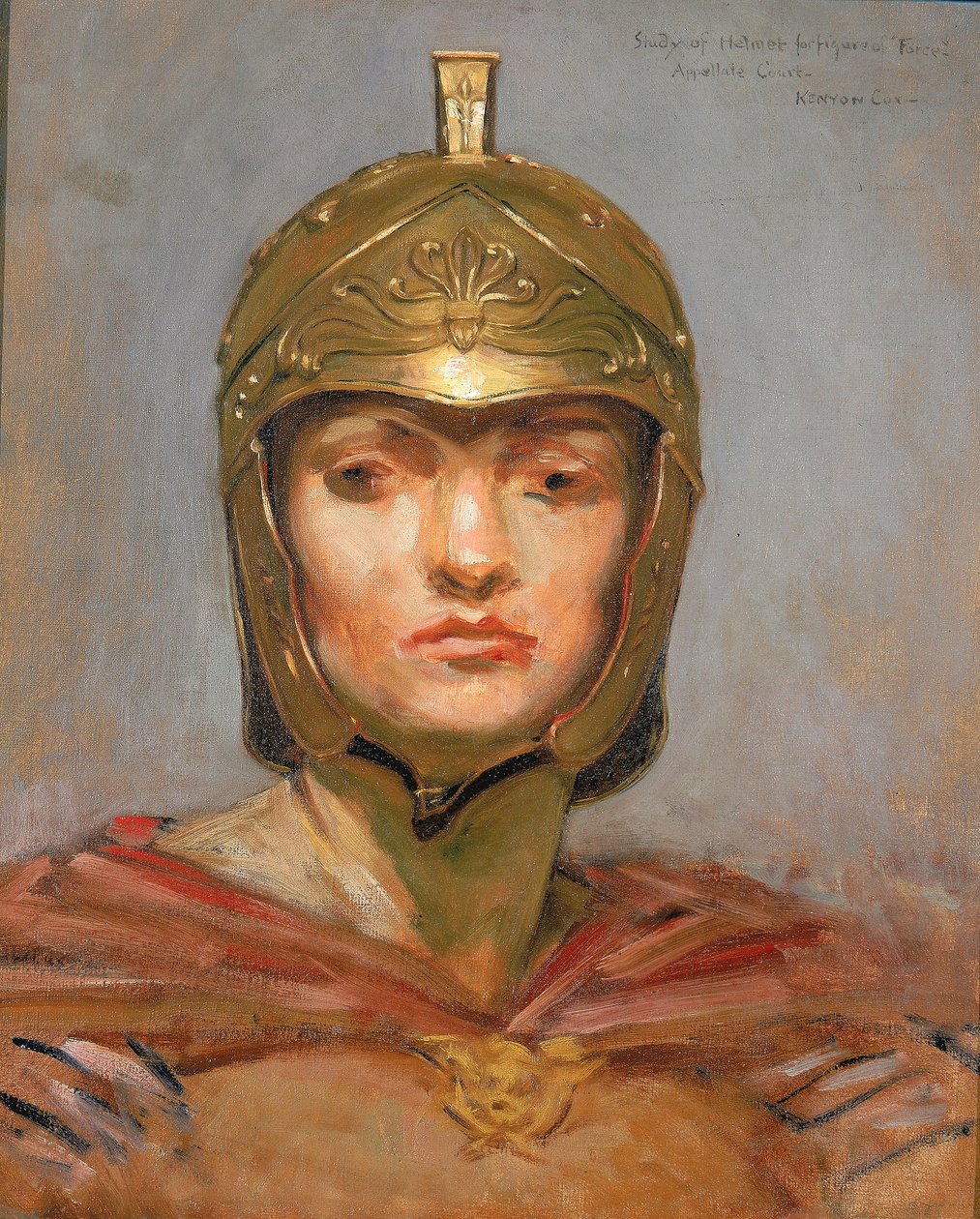 Studie voor muurschildering voor Appellate Court Building, New York; "Statute Law", helm voor figuur van "Force". door Kenyon Cox