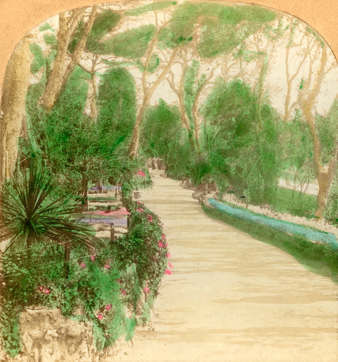 Promenade, Alameda Garden, Rots van Gibraltar, 1896 door Keystone View Company
