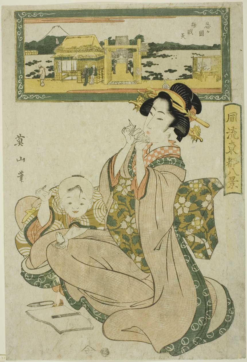 Benzaiten-schrijn in Shinobugaoka, uit de "Modieuze Acht Zichten van de Oostelijke Hoofdstad" door Kikukawa Eizan
