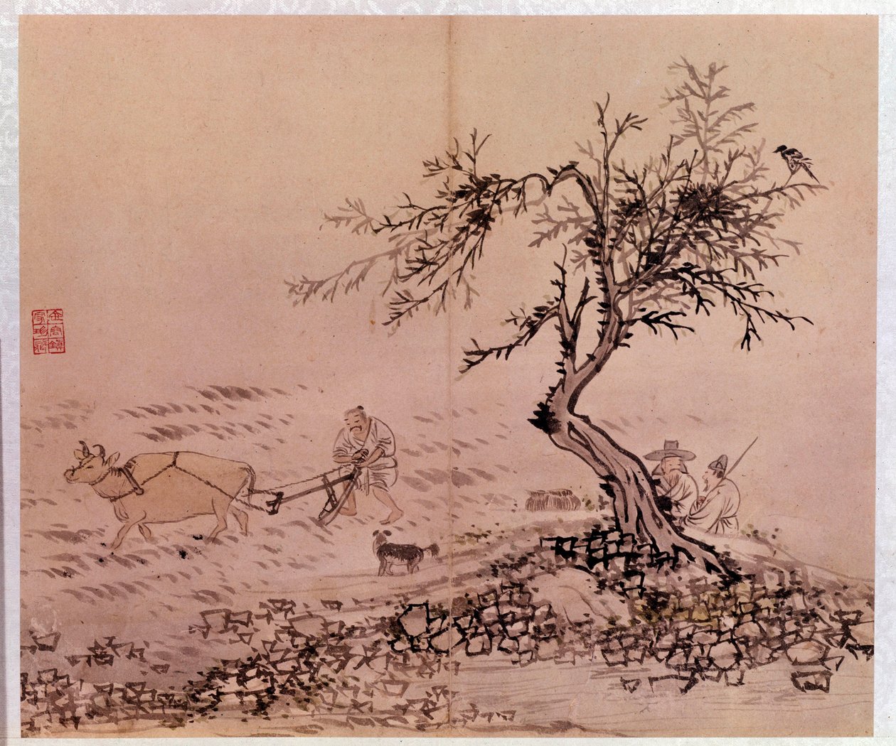 Koreaanse kunst: ploegscène door Kim Hong Do