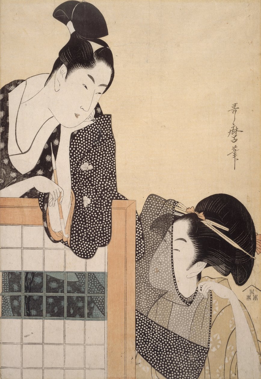 Koppel met een Staand Scherm door Kitagawa Utamaro
