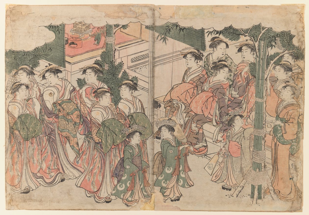 Entourage van Courtisanes bij Nieuwjaarsfestival, c.1785 door Kitagawa Utamaro