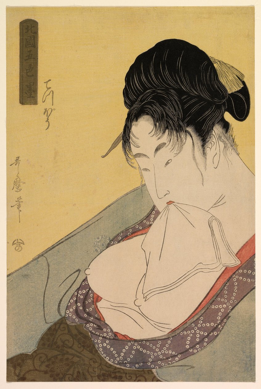 Een prostituee van lage klasse (Gun [teppo]), uit de serie "Vijf tinten inkt in het noordelijke kwartier" ("Hokkoku goshiki-zumi") door Kitagawa Utamaro