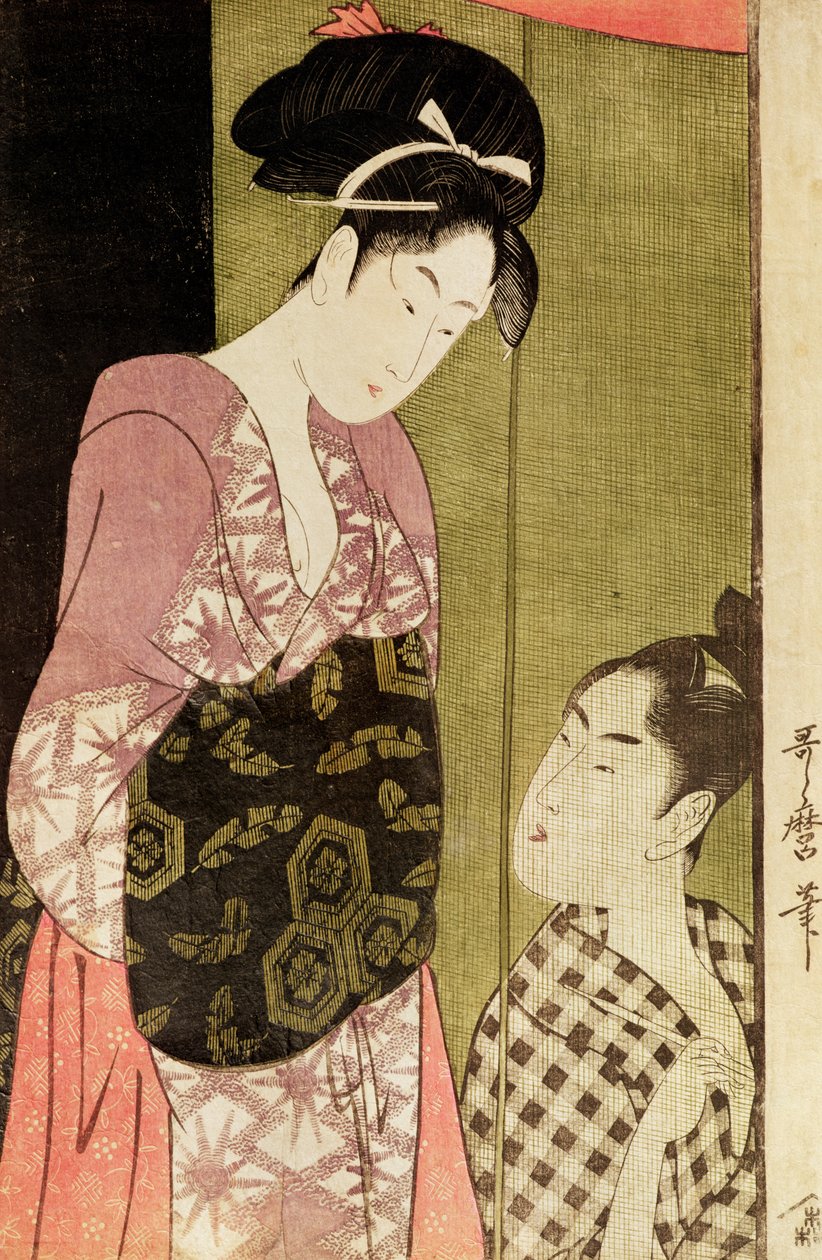 Een Man die een Vrouw Schildert door Kitagawa Utamaro