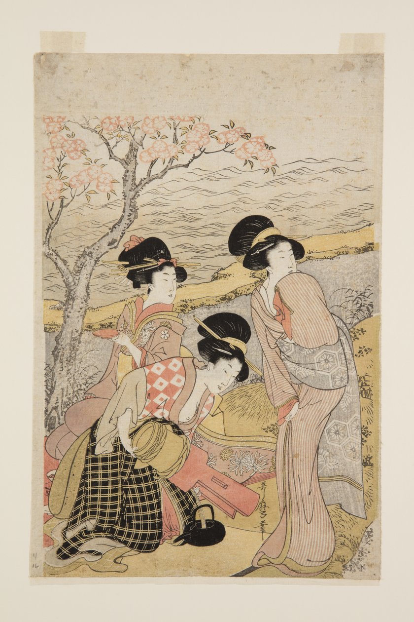 Een sakefeest aan zee door Kitagawa Utamaro