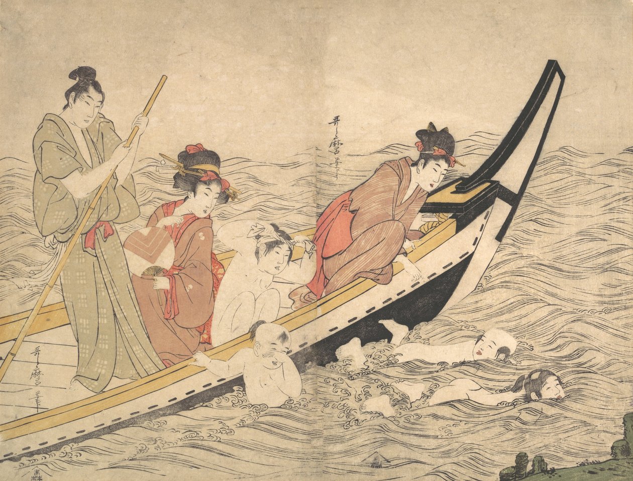 Boottocht met Zwemmende Kinderen, eind 18e eeuw door Kitagawa Utamaro
