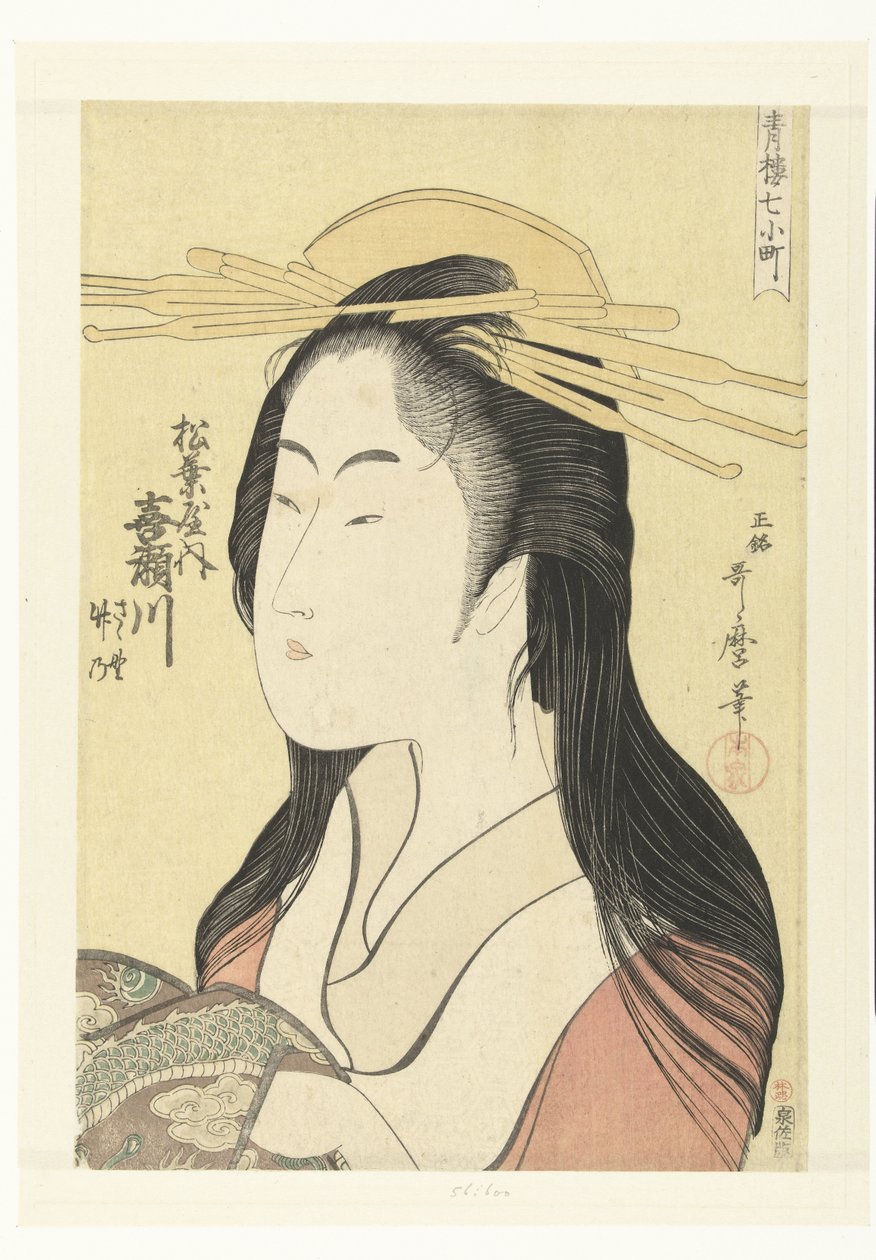 Busteportret van de courtisane Kisegawa uit het Matsubaya huis door Kitagawa Utamaro