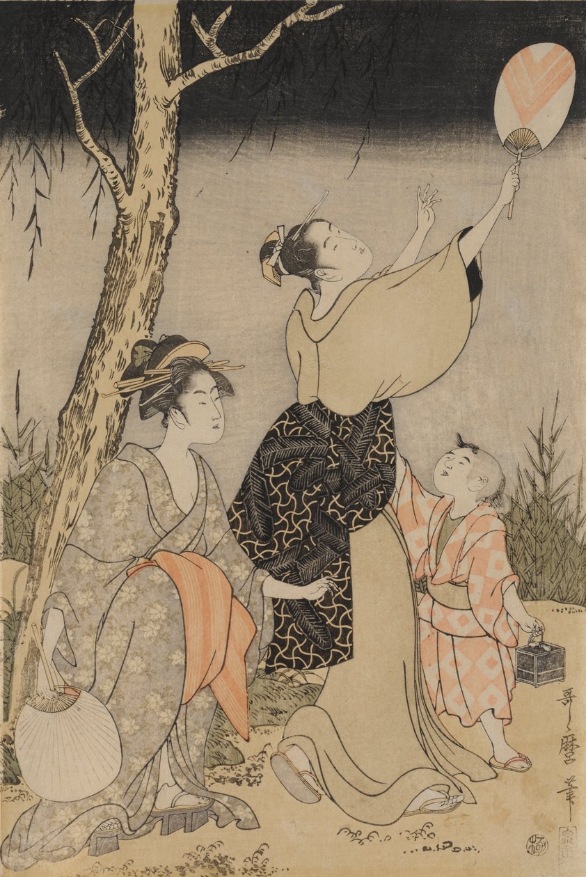 Vuurvliegjes Vangen onder een Wilgenboom (links) door Kitagawa Utamaro