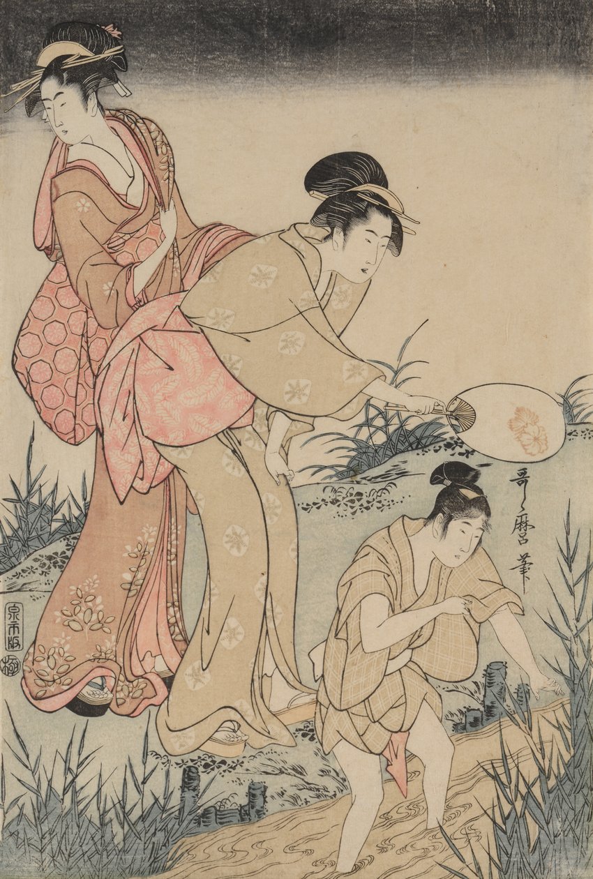 Vuurvliegjes Vangen onder een Wilgenboom (rechts) door Kitagawa Utamaro