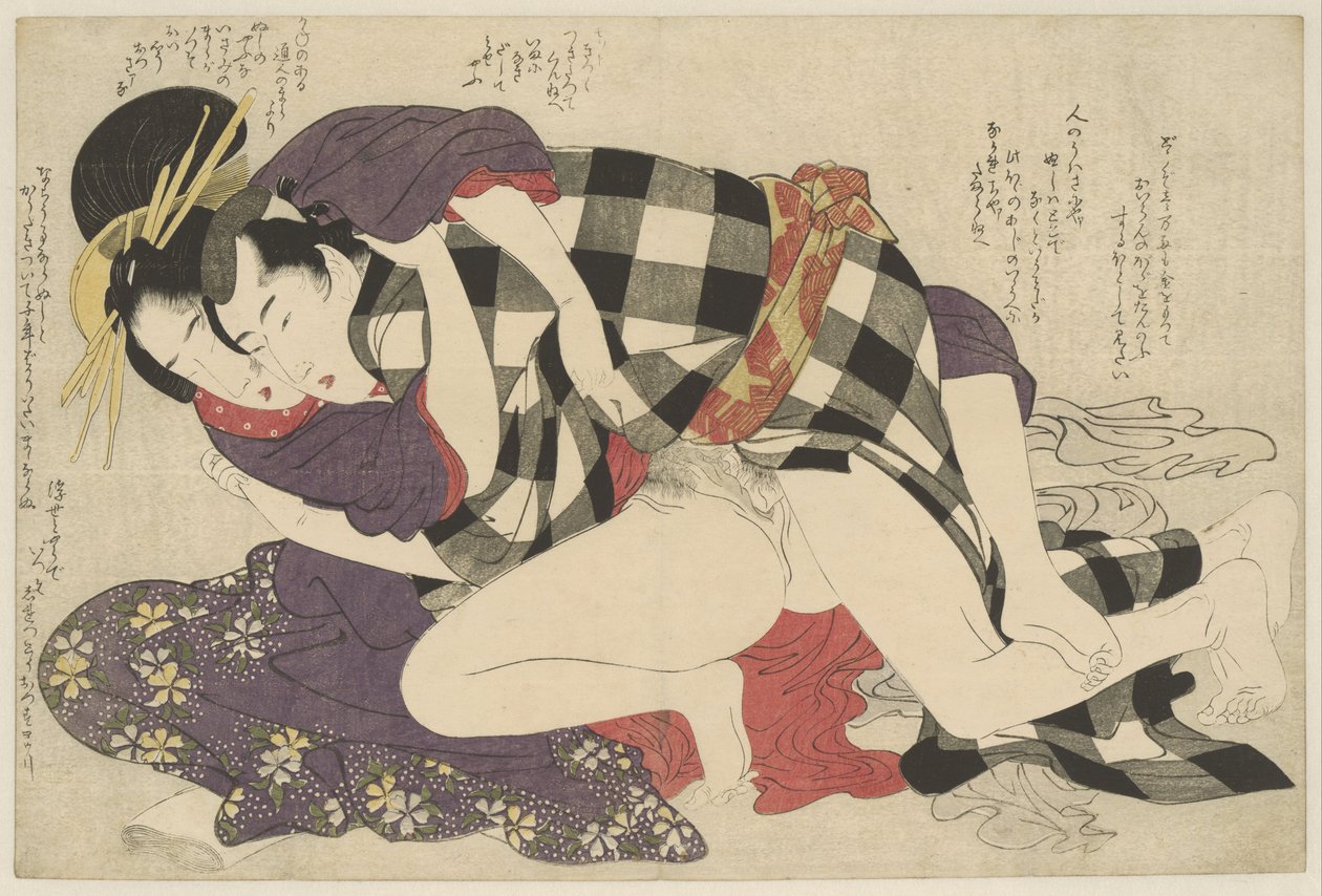 Hoogeplaatste courtisane met klant door Kitagawa Utamaro