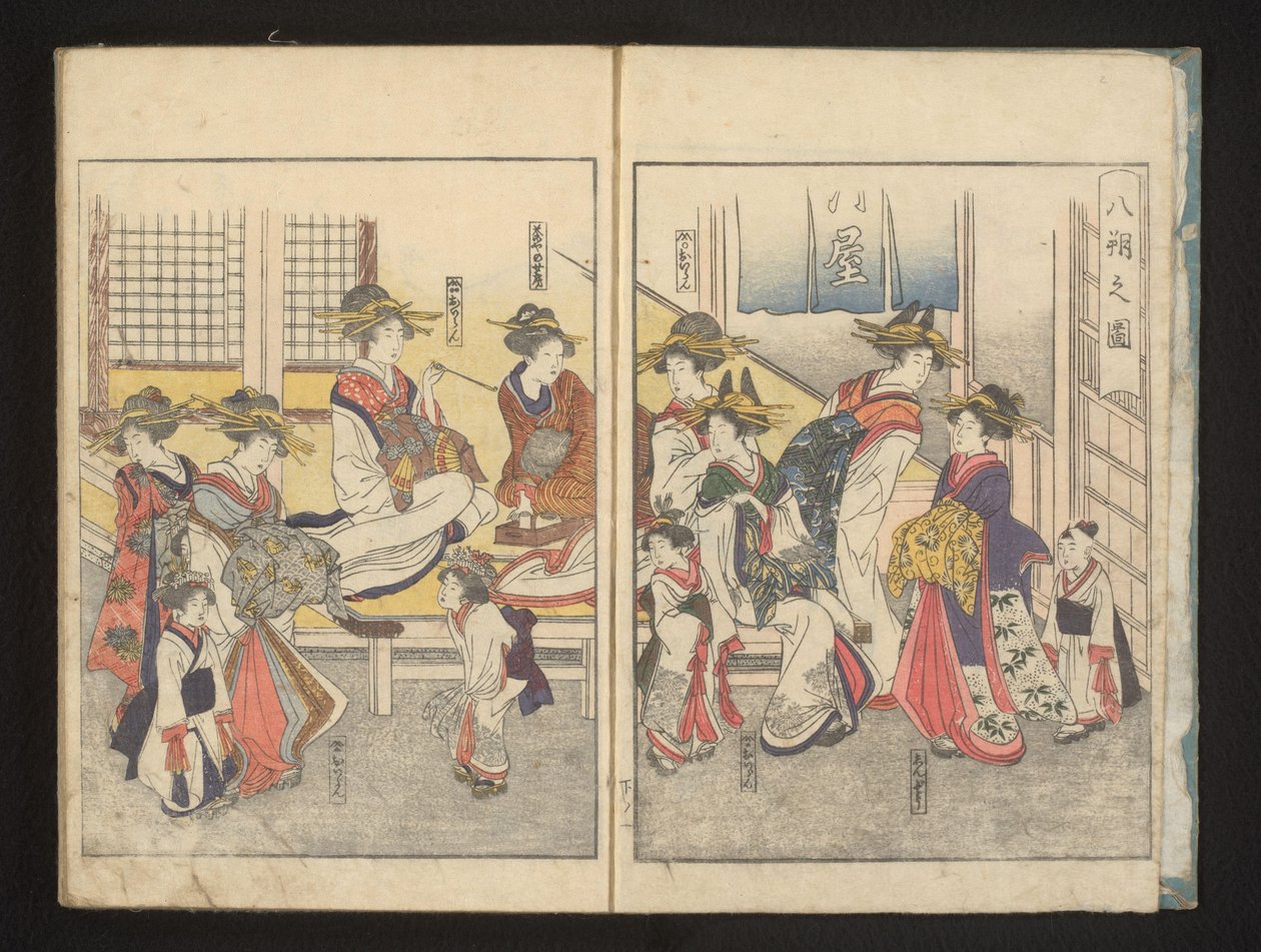 Courtisanes in een kamer door Kitagawa Utamaro