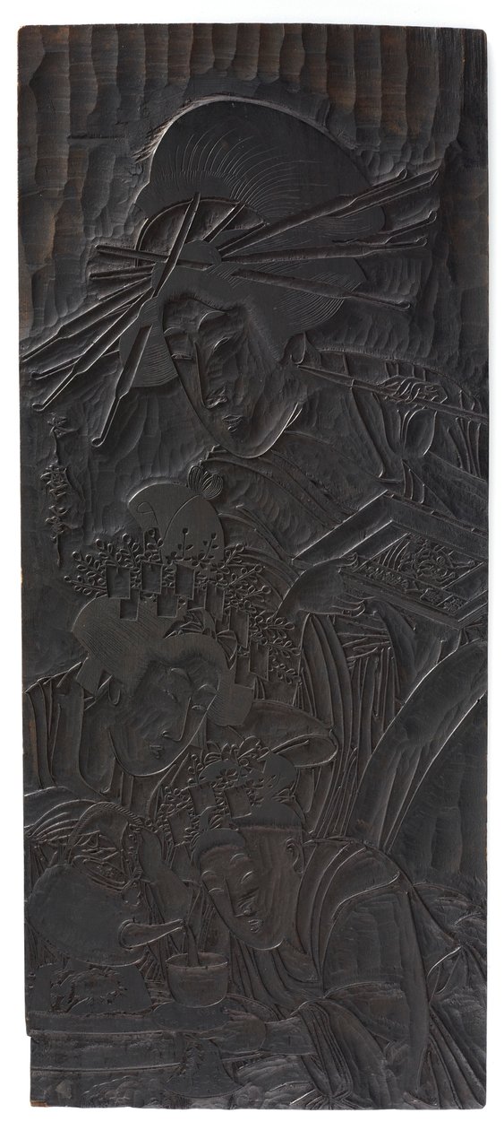 Ontwerp van drie vrouwenfiguren, Edo-periode, 1753-1806 door Kitagawa Utamaro
