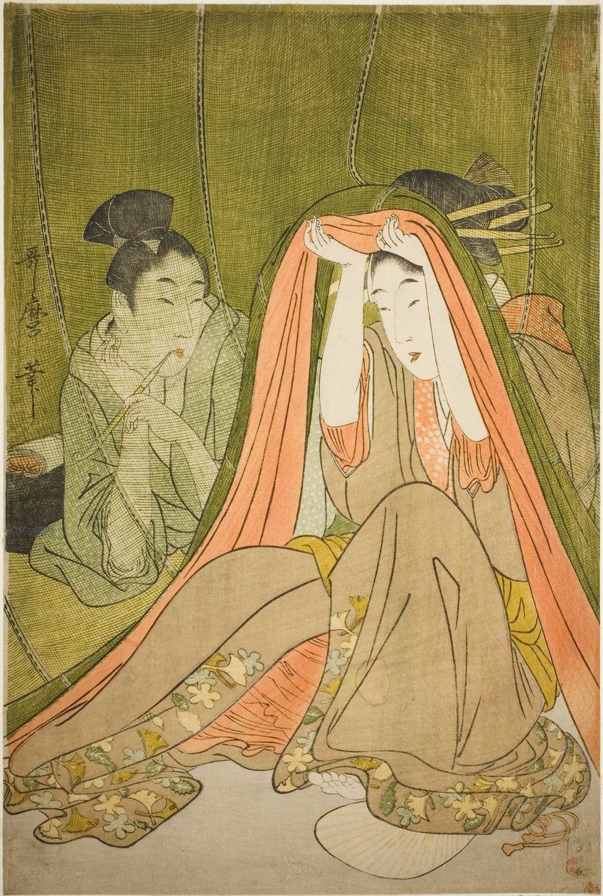 Uit een Muskietennet Komend door Kitagawa Utamaro