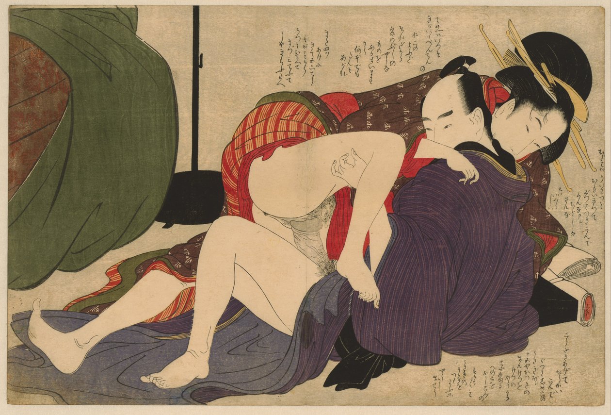 Geisha en haar geliefde door Kitagawa Utamaro
