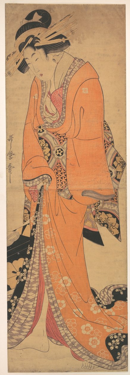Geisha, waarschijnlijk een zangeres door Kitagawa Utamaro