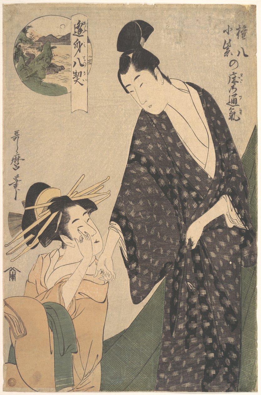 Maan boven de slaapkamer van Gonpachi en Komurasaki door Kitagawa Utamaro