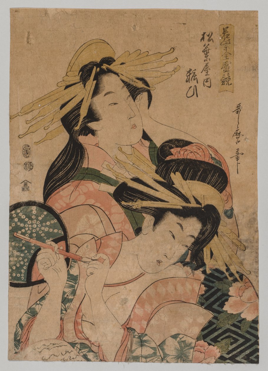 Halflang Portret van Twee Courtisanes door Kitagawa Utamaro