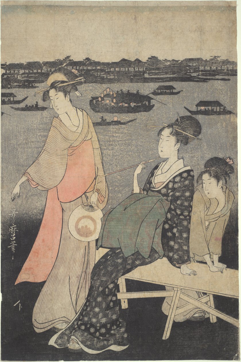 Kawabiraki-nachtfestival: Uitzicht op de Sumida-rivier door Kitagawa Utamaro