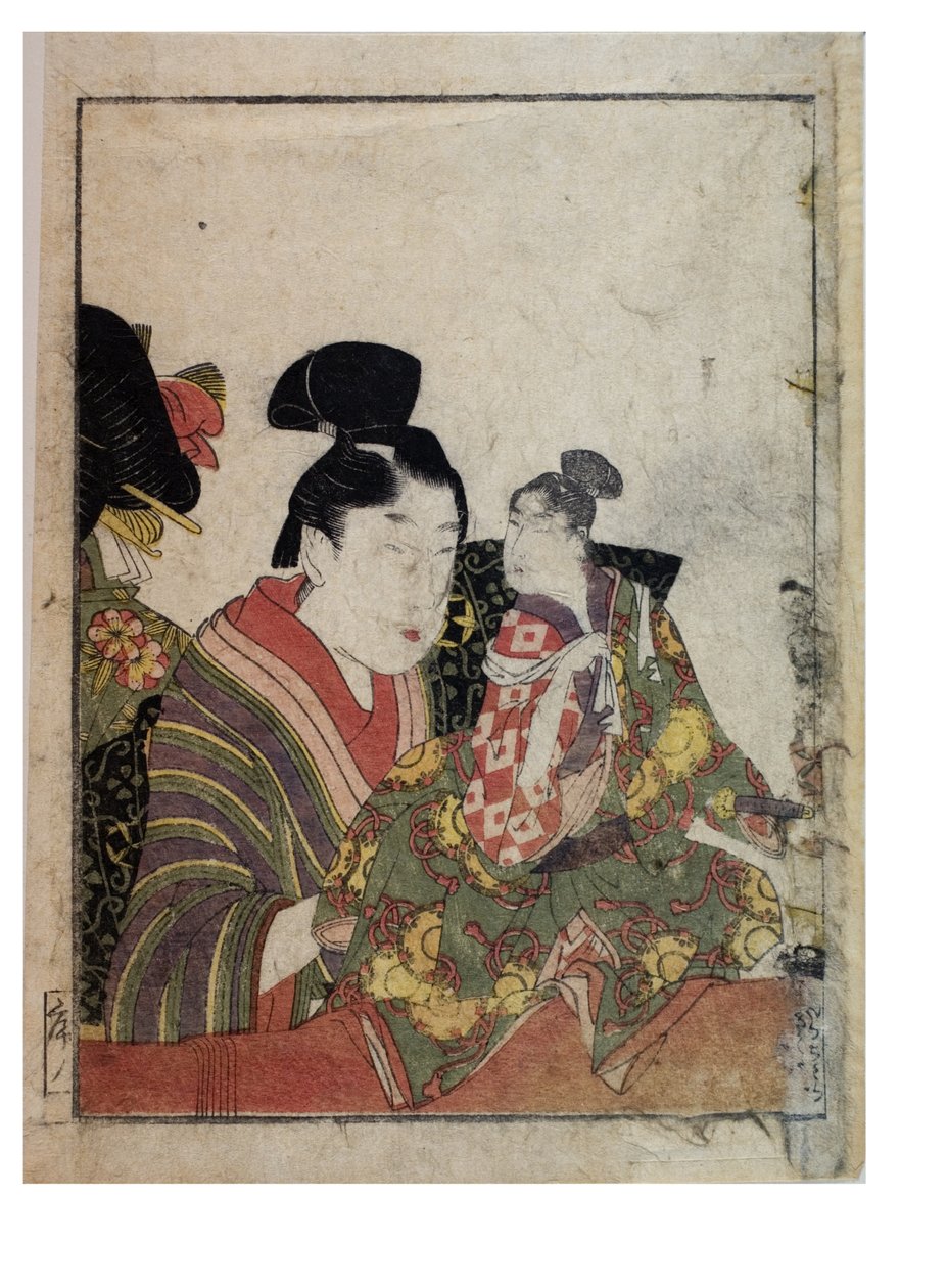Marionettenscènes met mannelijke en vrouwelijke manipulators, ca. 1758-1806 door Kitagawa Utamaro