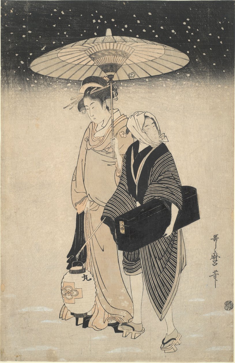 Nachtelijke tocht door de sneeuw door Kitagawa Utamaro