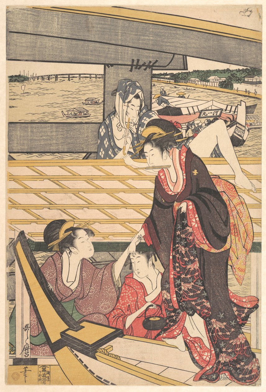 Gezelschappen in boten op de Sumida-rivier onder de Ryōgoku-brug door Kitagawa Utamaro