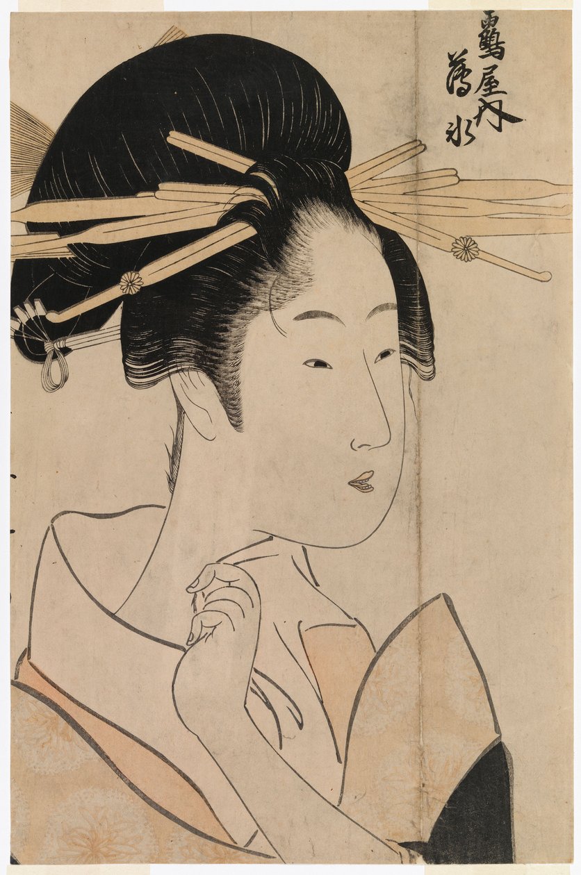 Portret van een geisha uit het Uyo-theehuis door Kitagawa Utamaro