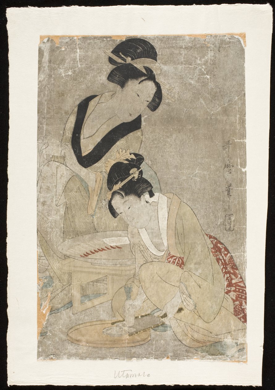 Rauwe vis bereiden door Kitagawa Utamaro
