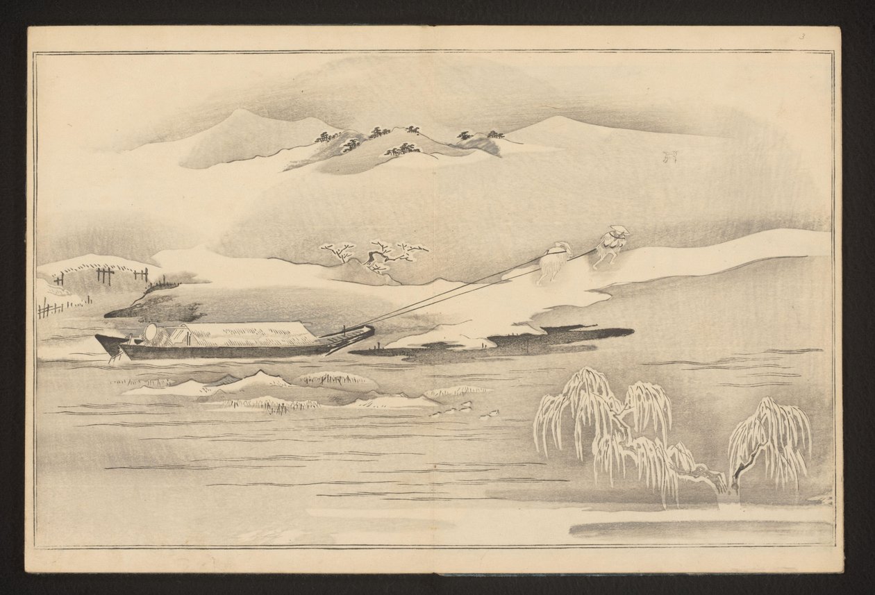 Een boot langs de rivier trekken door Kitagawa Utamaro