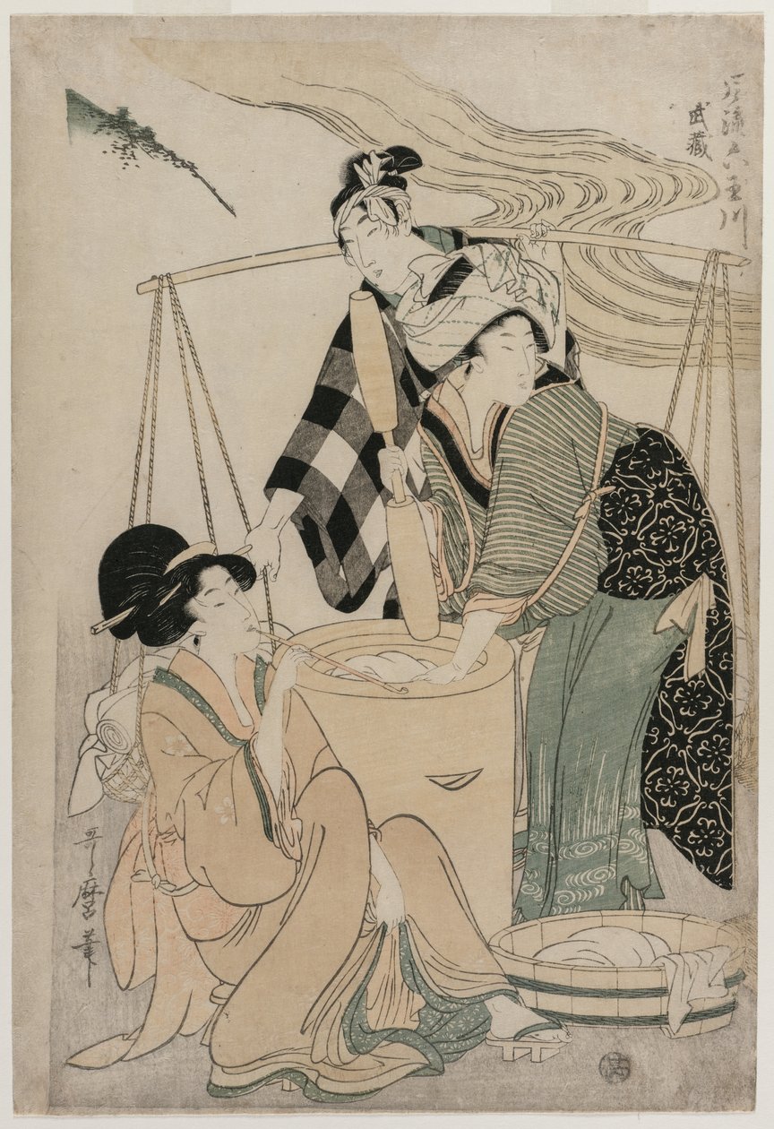 Settsu Provincie uit de serie Modieuze Zes Juweelrivieren (Furyu Mu Tamagawa) door Kitagawa Utamaro