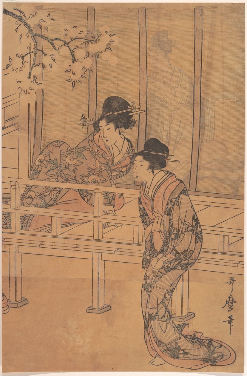 De dame van Rokujō wordt bezocht door prinses Aoi door Kitagawa Utamaro