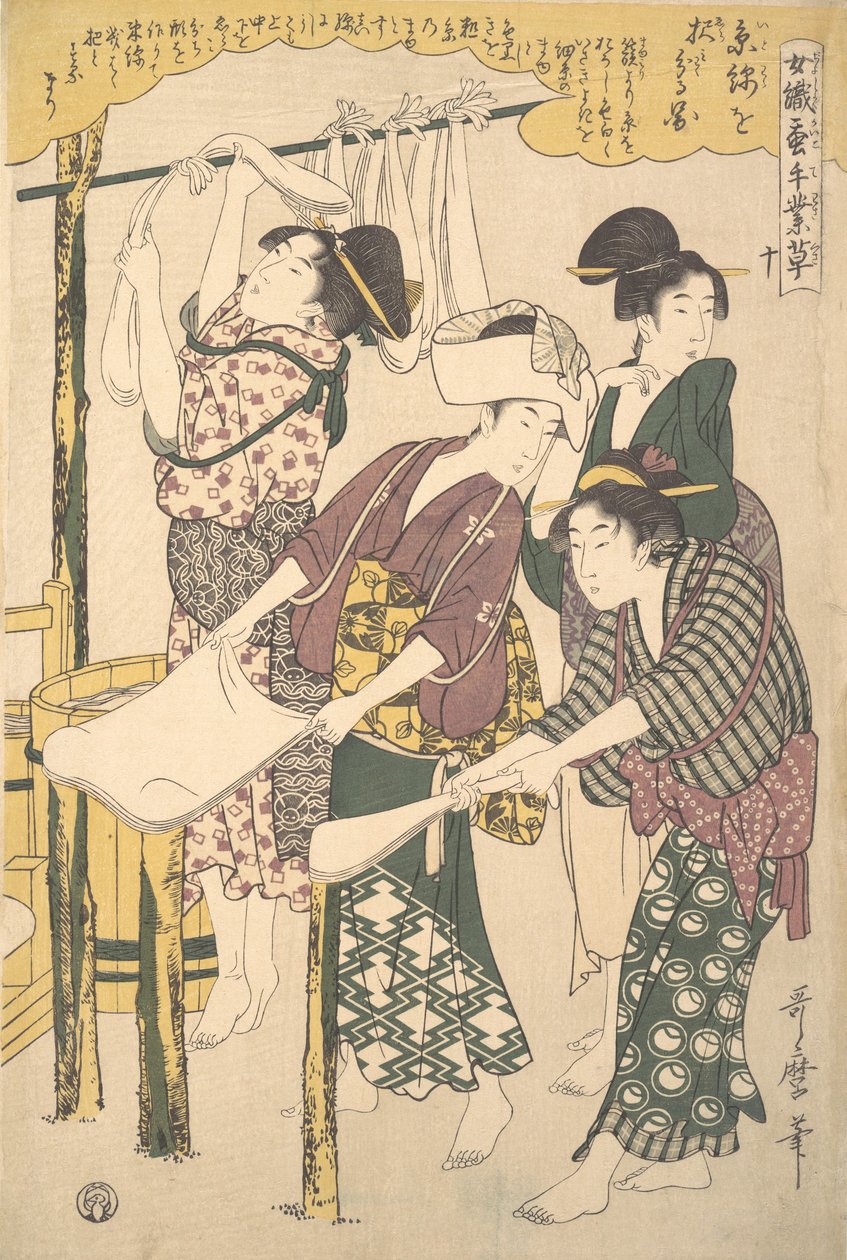 Het maken van zijdefloss, ca. 1790 door Kitagawa Utamaro