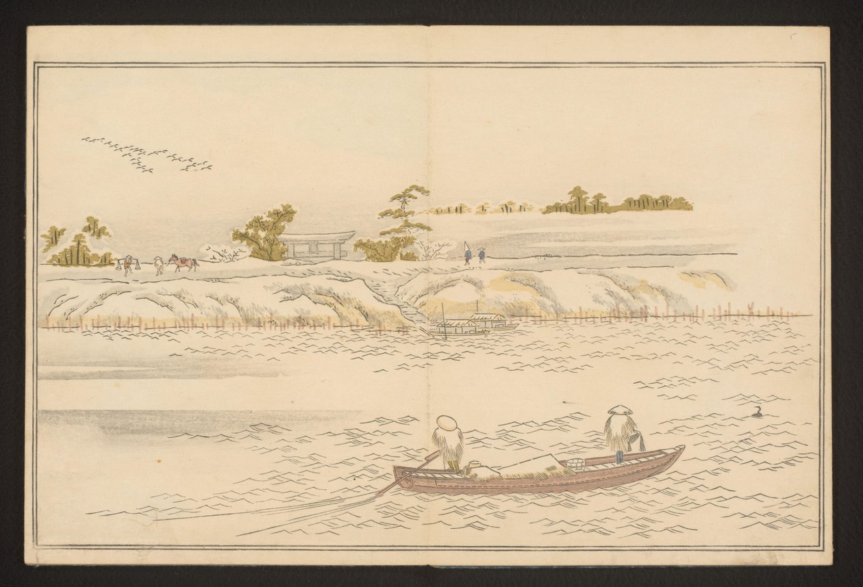 De oevers van de Sumida-rivier in de sneeuw door Kitagawa Utamaro
