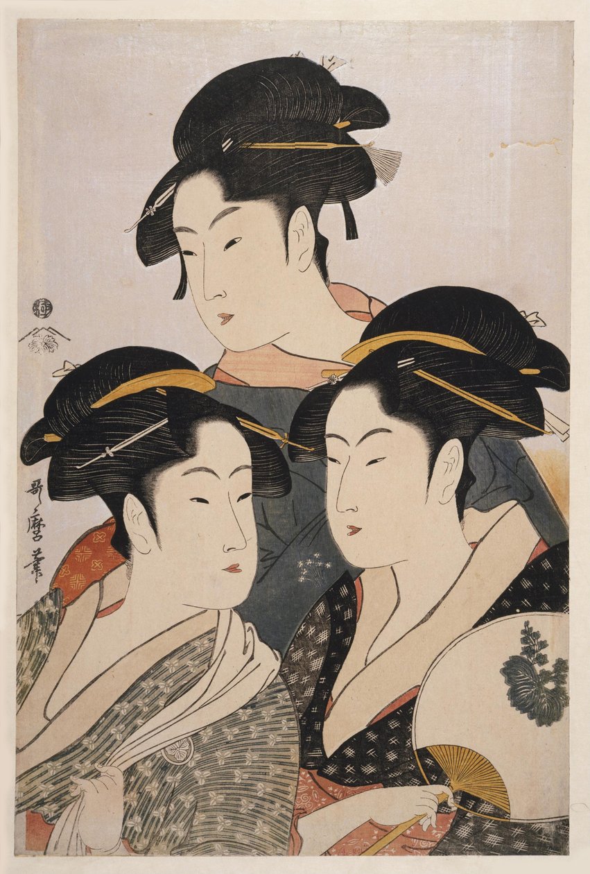Drie schoonheden van de huidige dag Toji san bijin door Kitagawa Utamaro