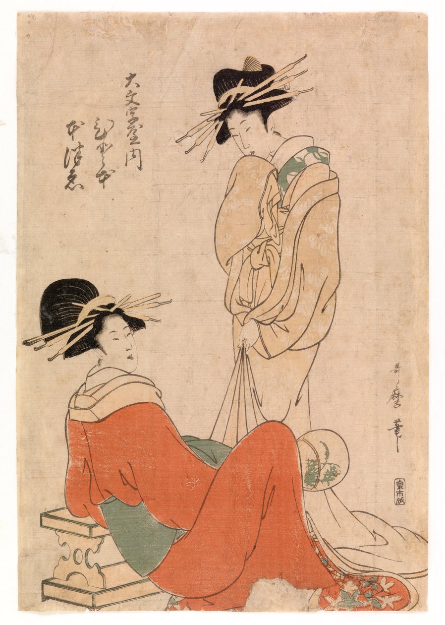 Twee courtisanes, ca.1800-10 (kleur houtsnede) door Kitagawa Utamaro
