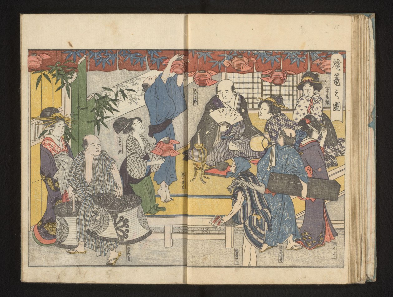 Voorbereidingen voor het lantaarnfestival door Kitagawa Utamaro