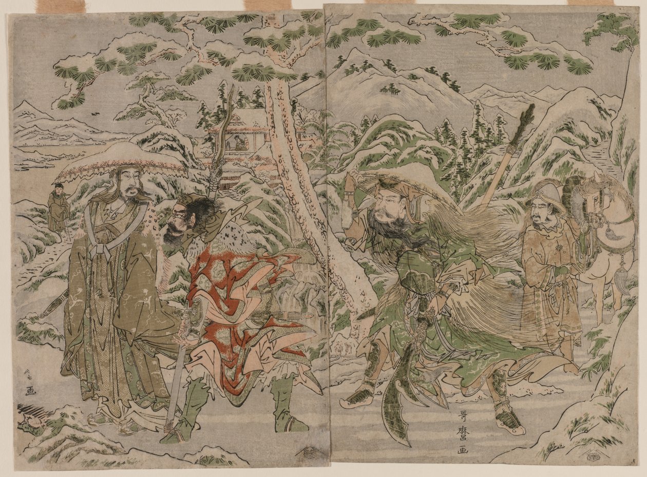 Winterscène uit de Roman van de Drie Koninkrijken door Kitagawa Utamaro