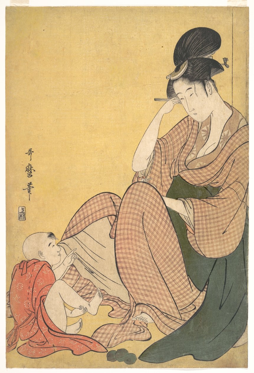 Vrouw en kind door Kitagawa Utamaro