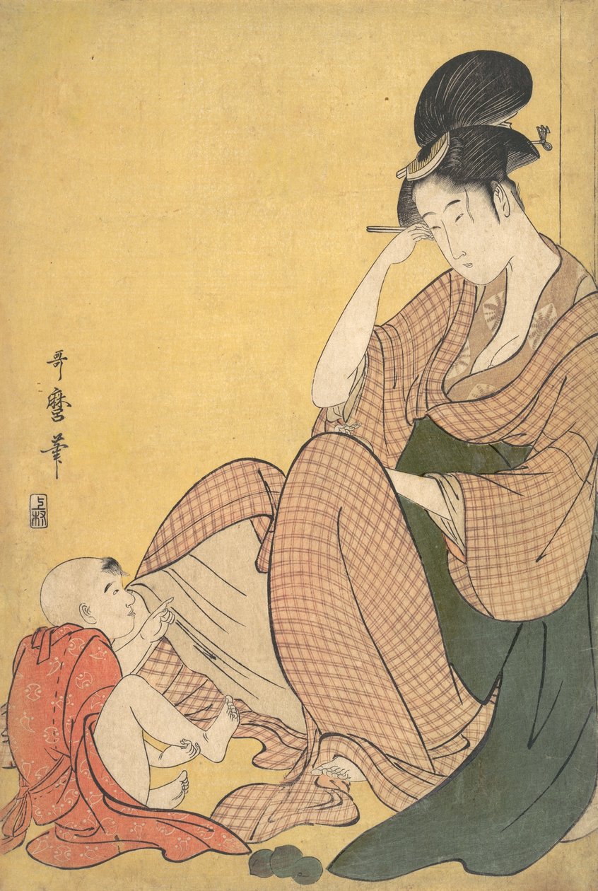 Vrouw en kind door Kitagawa Utamaro