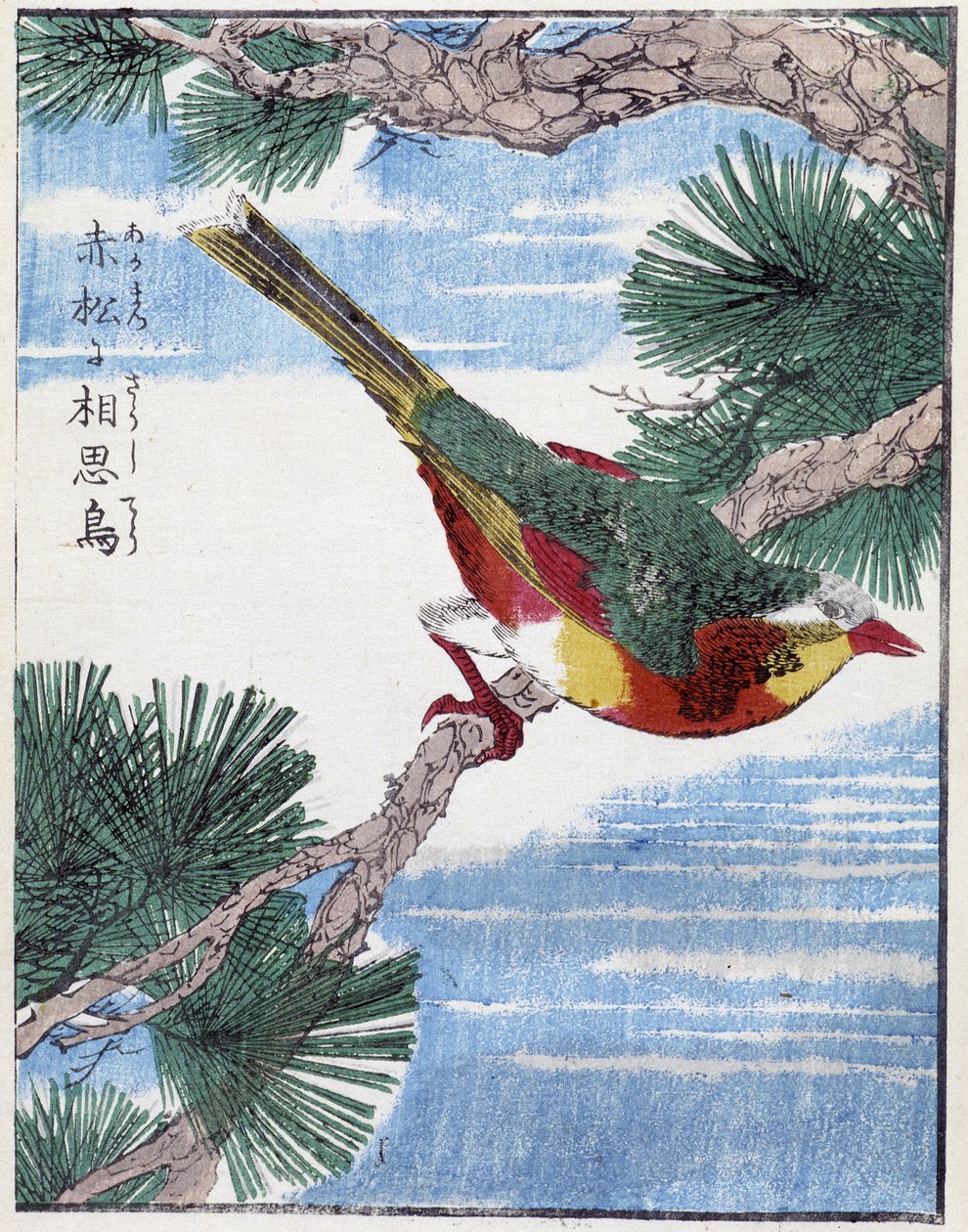 Vogel op een boom. Japanse tekening door Kitao Kosuisai door Kitao Shigemasa