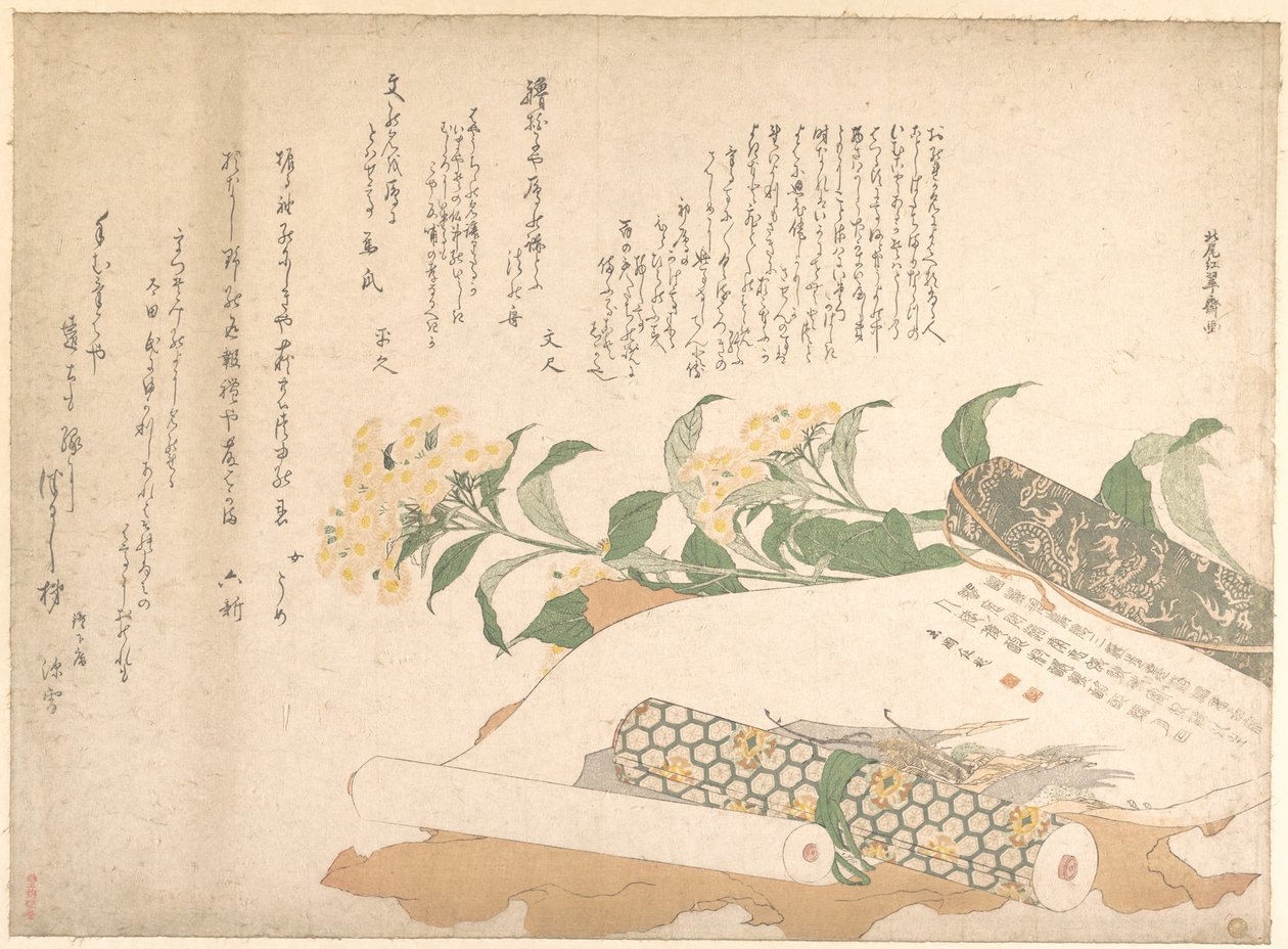 Madeliefjes en twee makimono door Kitao Shigemasa