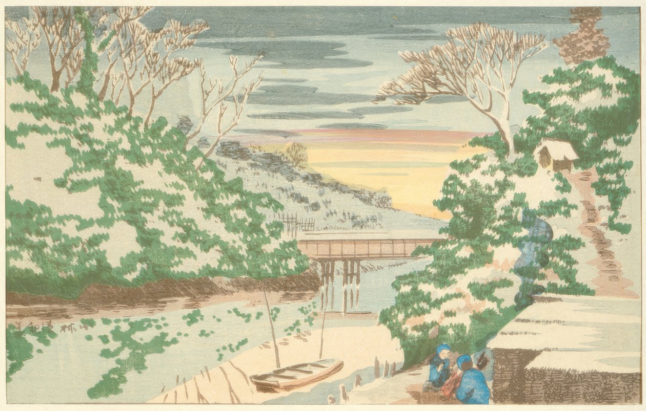 Sneeuw in Ochanomizu door Kiyochika Kobayashi