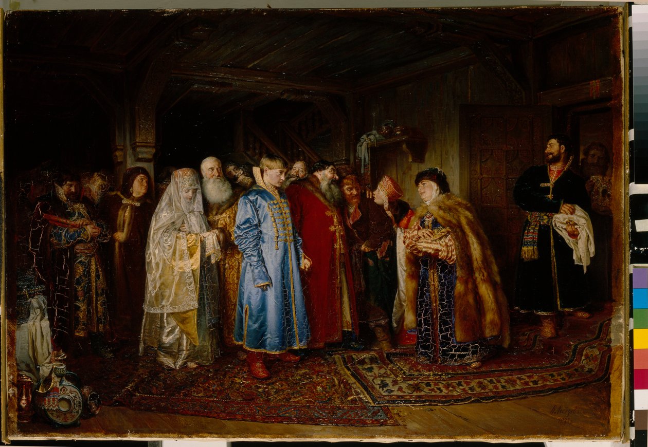 Het huwelijk van de bojaar in de 16e eeuw door Klavdiy Vasilievich Lebedev