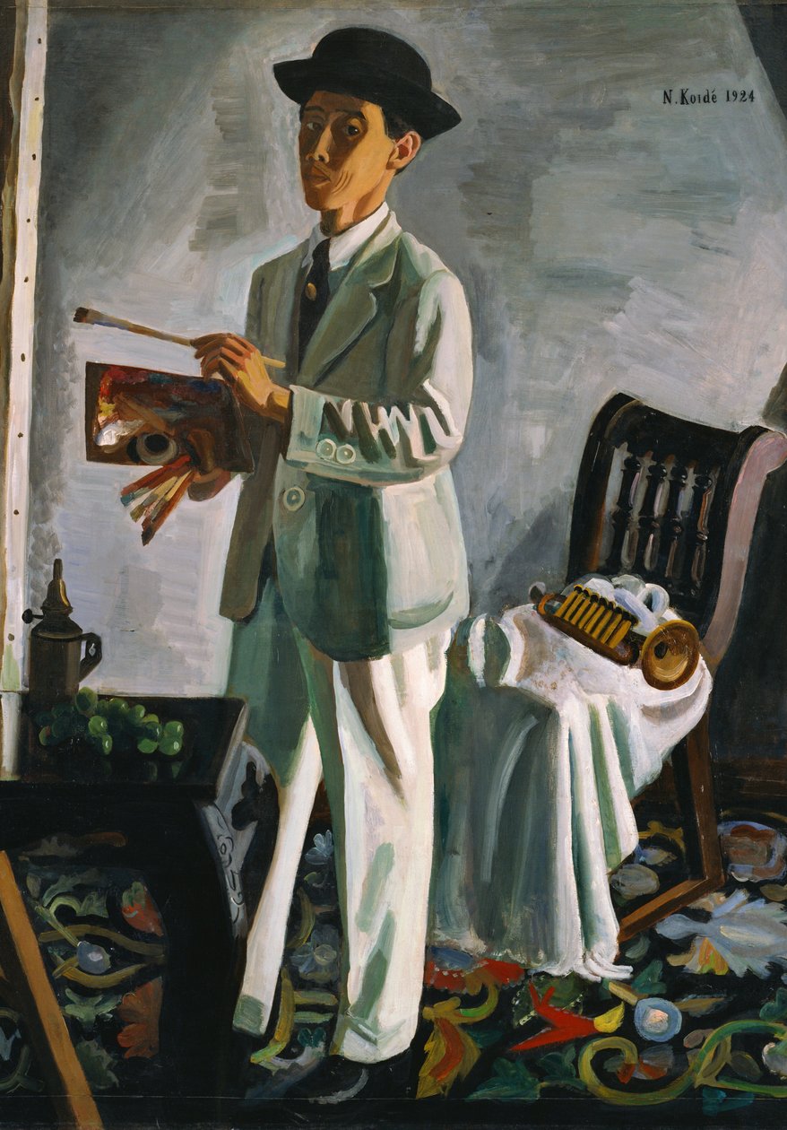 Zelfportret met een hoed door Narashige Koide