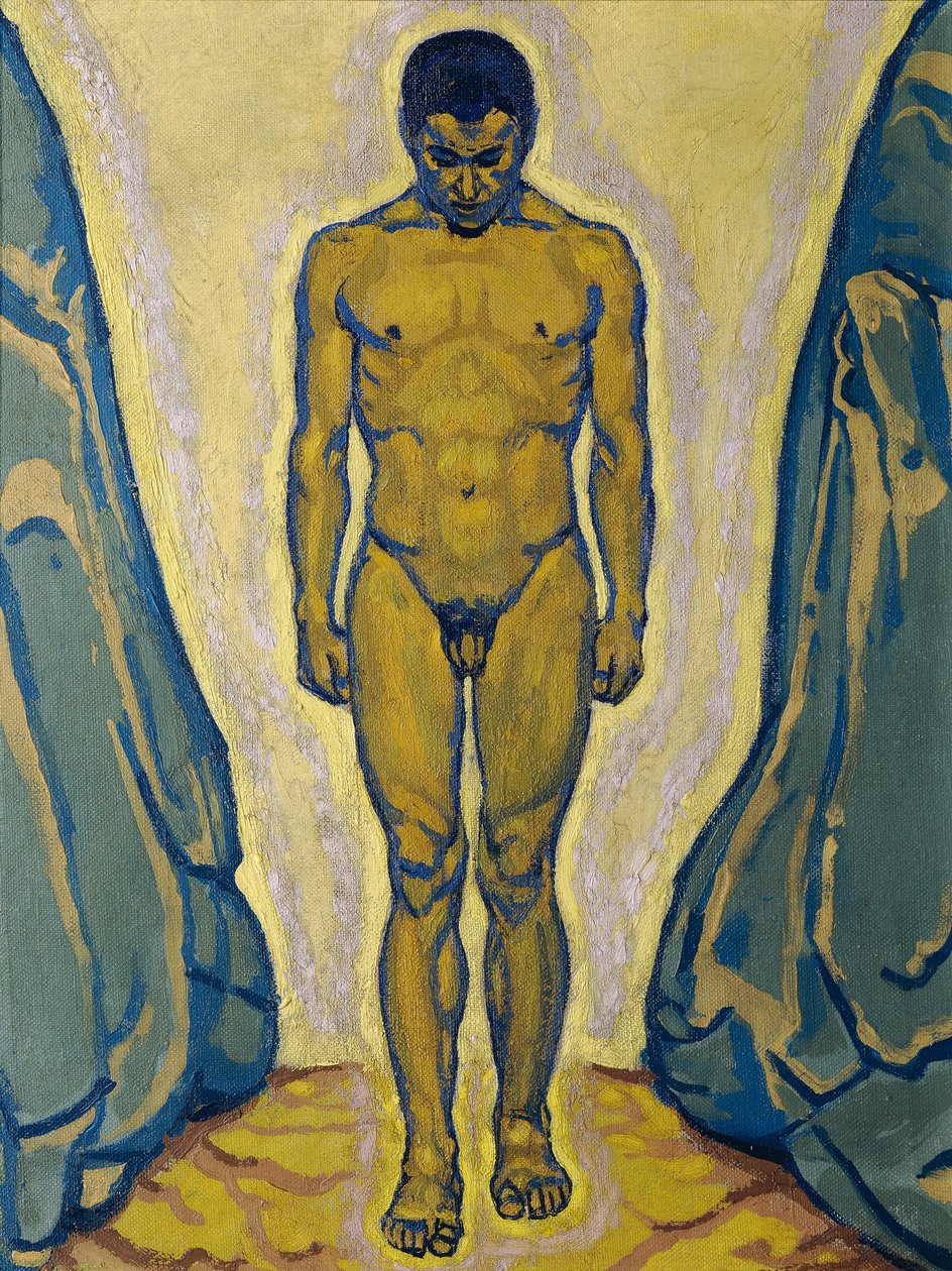 Staande mannelijke naakt tussen rotsen, ca. 1915 door Koloman Moser